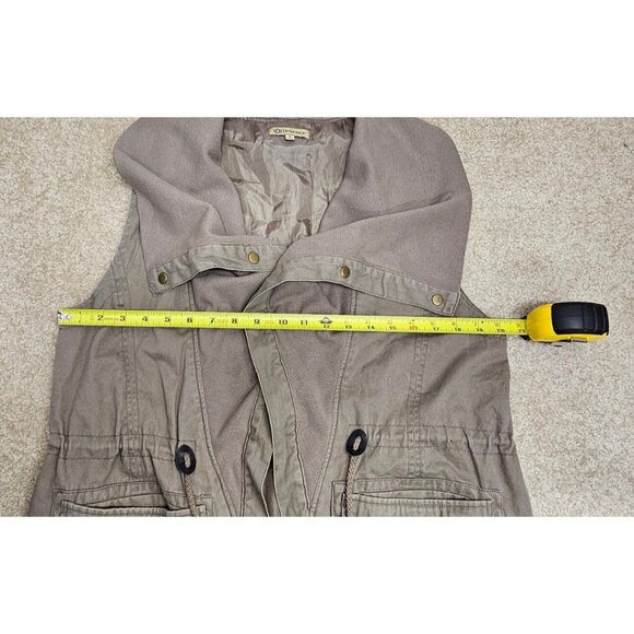 Democracy Utility Vest Asymmetrical Collar Taupe Women's Medium Drawstring READ - Picture 7 of 8